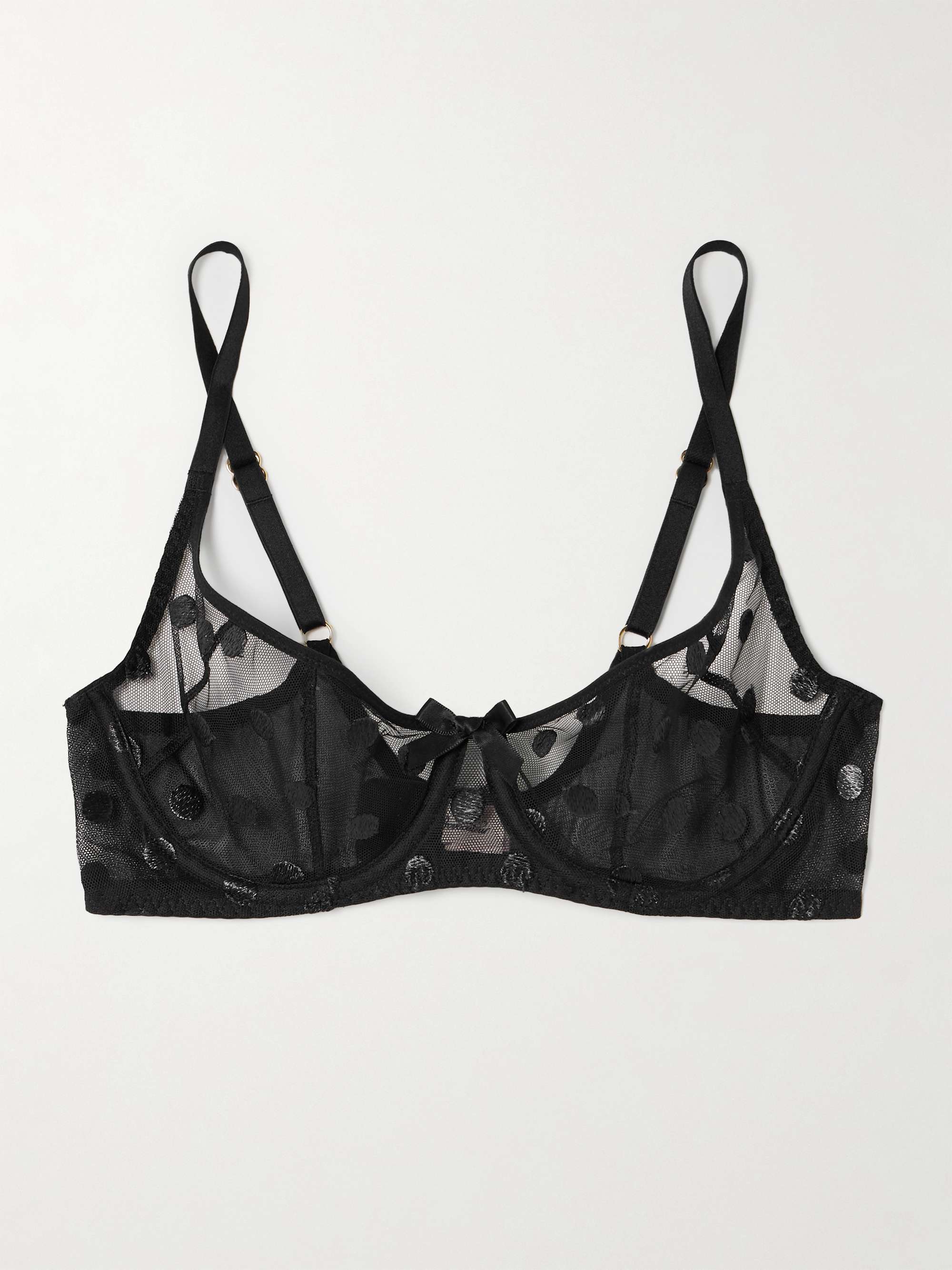 Camsen Embroidered Polka-Dot Tulle Underwired Bra