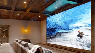 Massive 16K Sony TV showing explorer in icy landscape