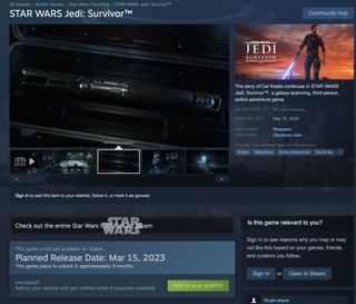 Page Steam de Star Wars Jedi : Survivor aurait été divulgué