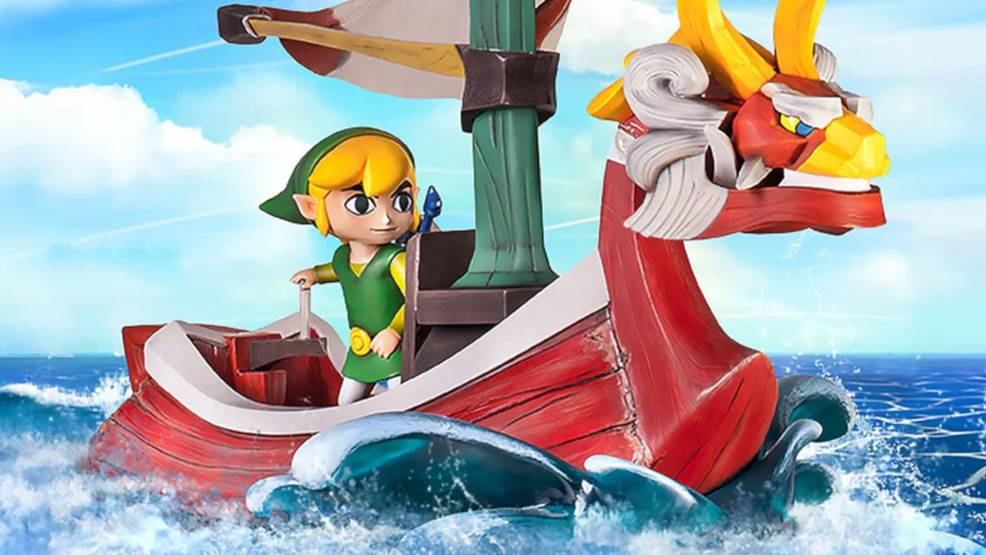 Wind Waker Link in the King of Red Lions figure or a foaming sea