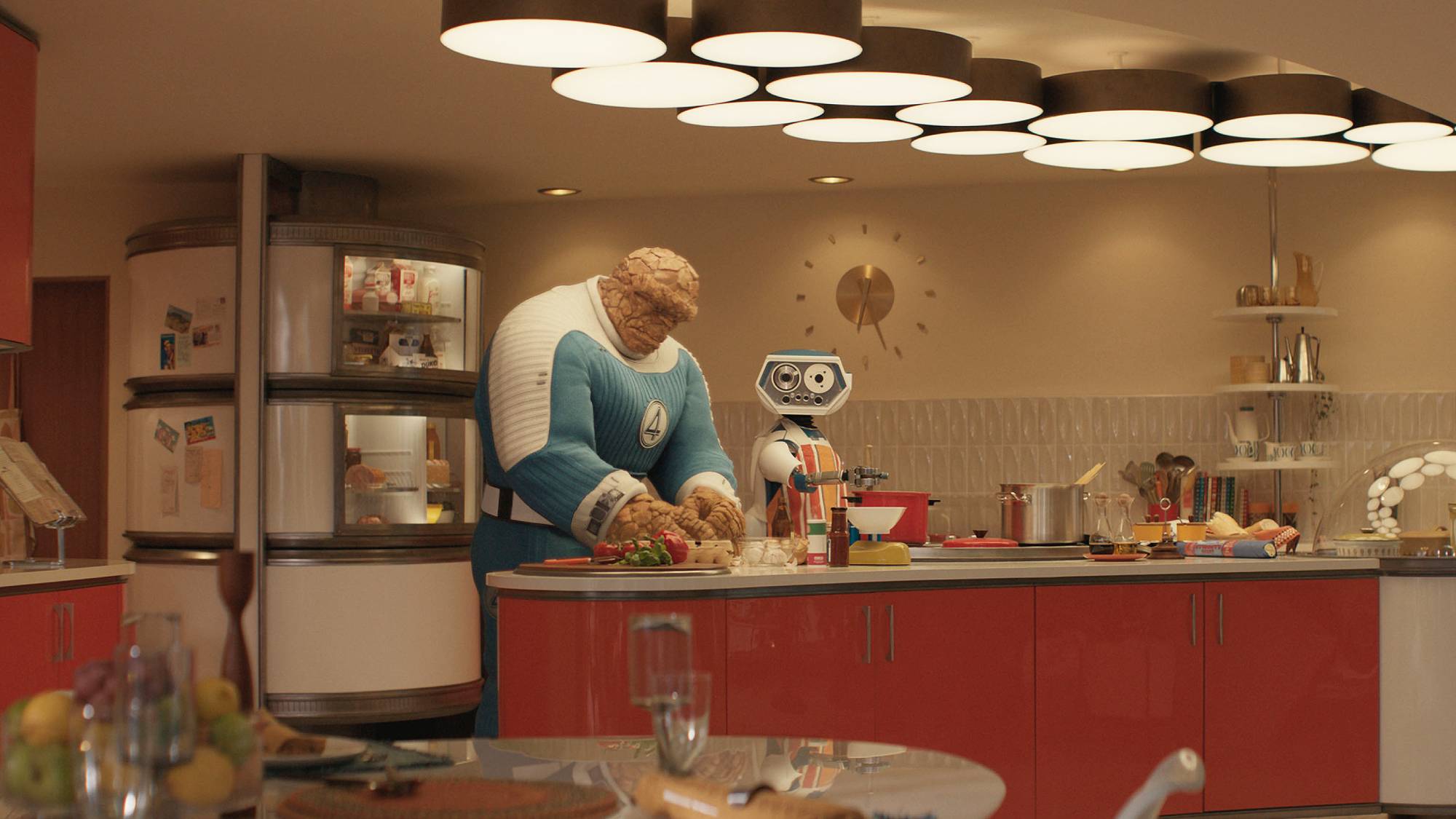 Ebon Moss-Bachrach as Ben Grimm/The Thing and H.E.R.B.I.E in "The Fantastic Four: First Steps"