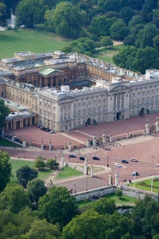 Buckingham Palace and its grounds from above