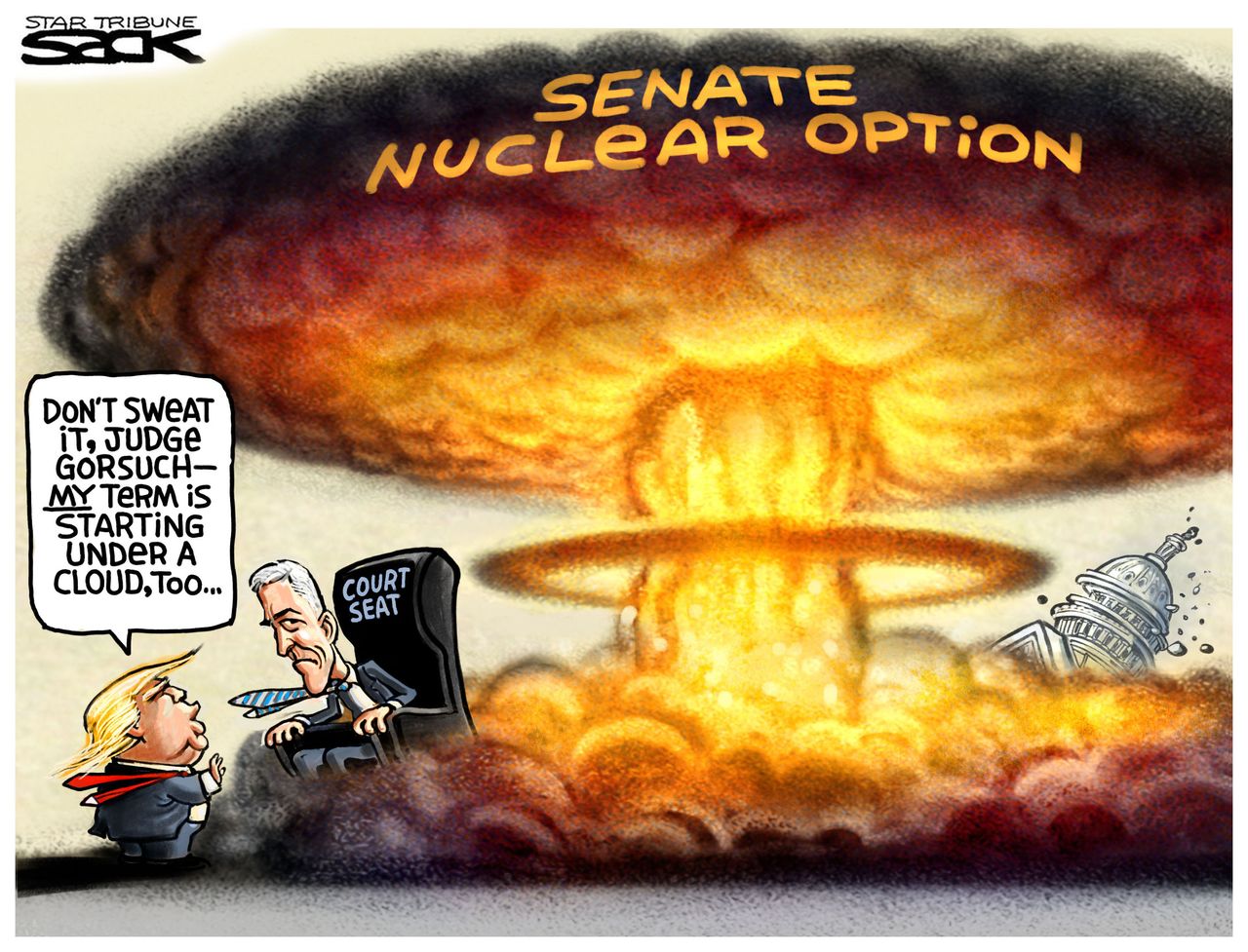 Political Cartoon U.S. Trump Gorsuch SCOTUS Senate Nuclear option