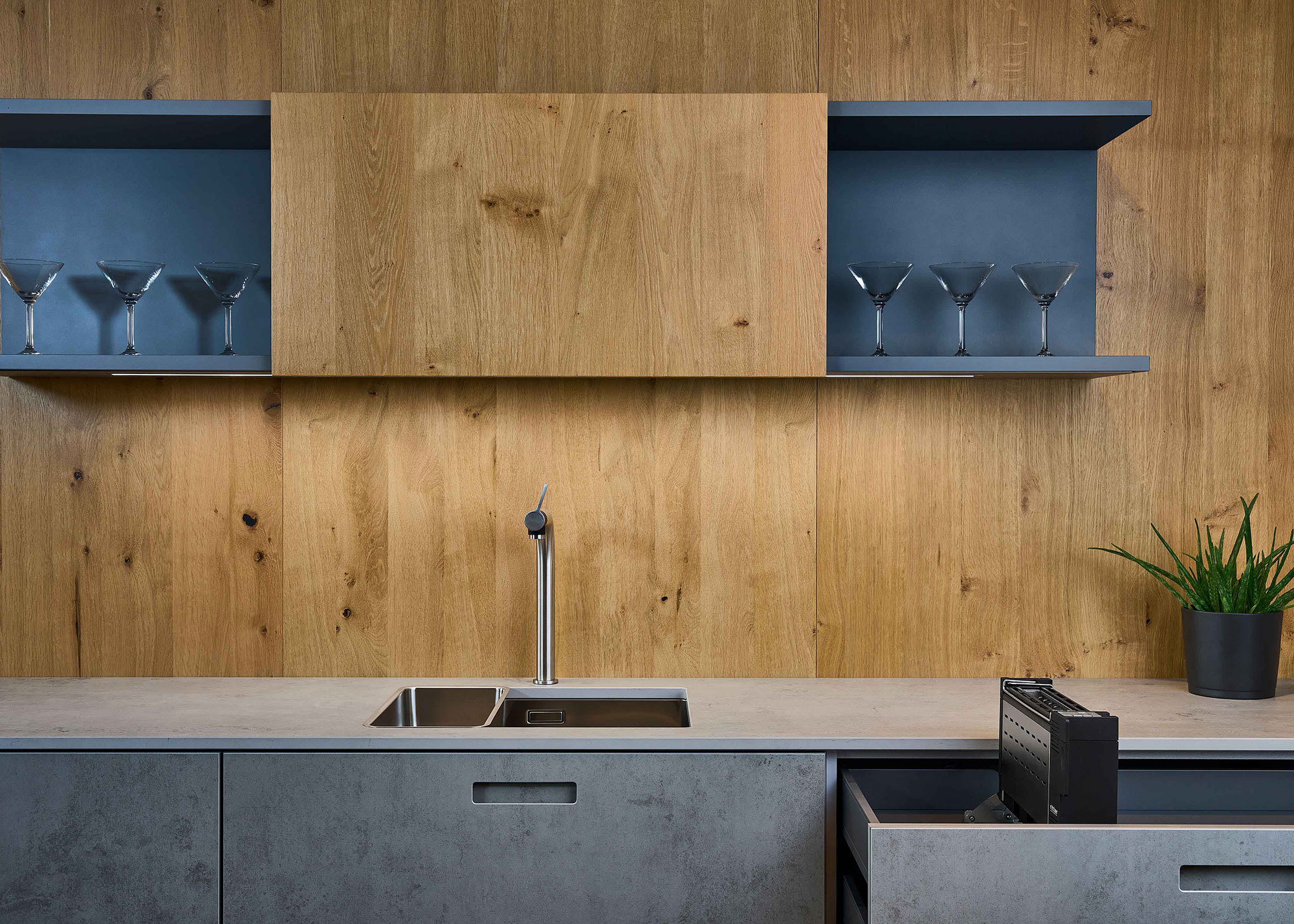 modern kitchen with built-in toaster