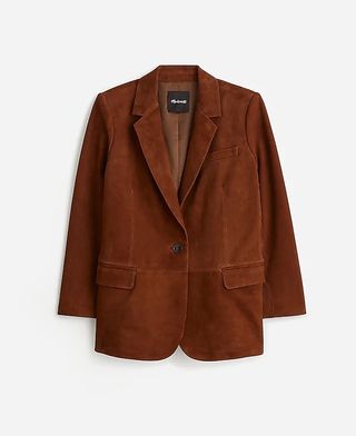 product shot of brown suede Madewell blazer