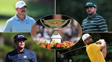 Brooks Koepka, Jason Day, Keegan Bradley and Tony Finau with the FedEx Cup in the center