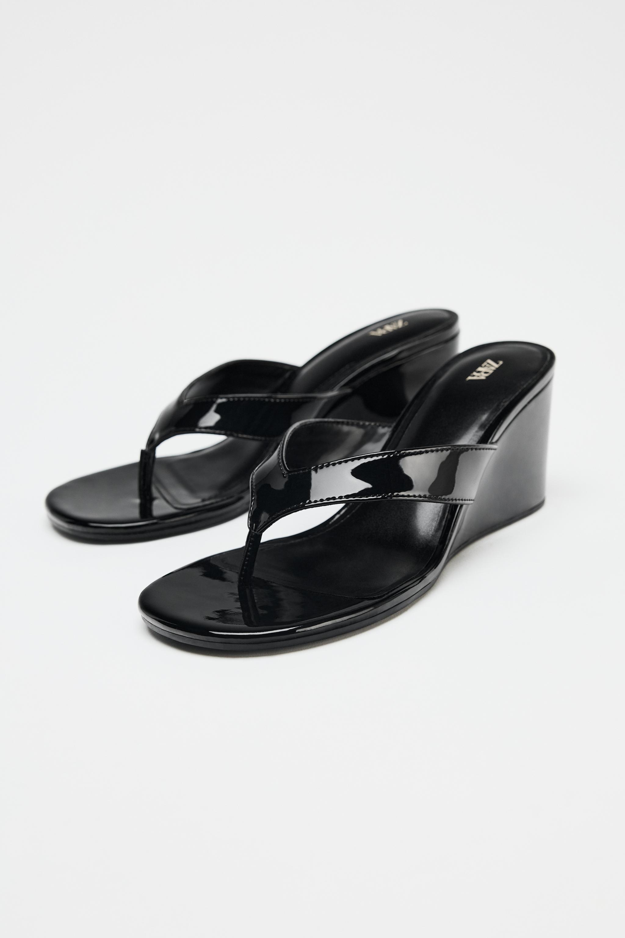 Patent-Effect Wedge Sandals