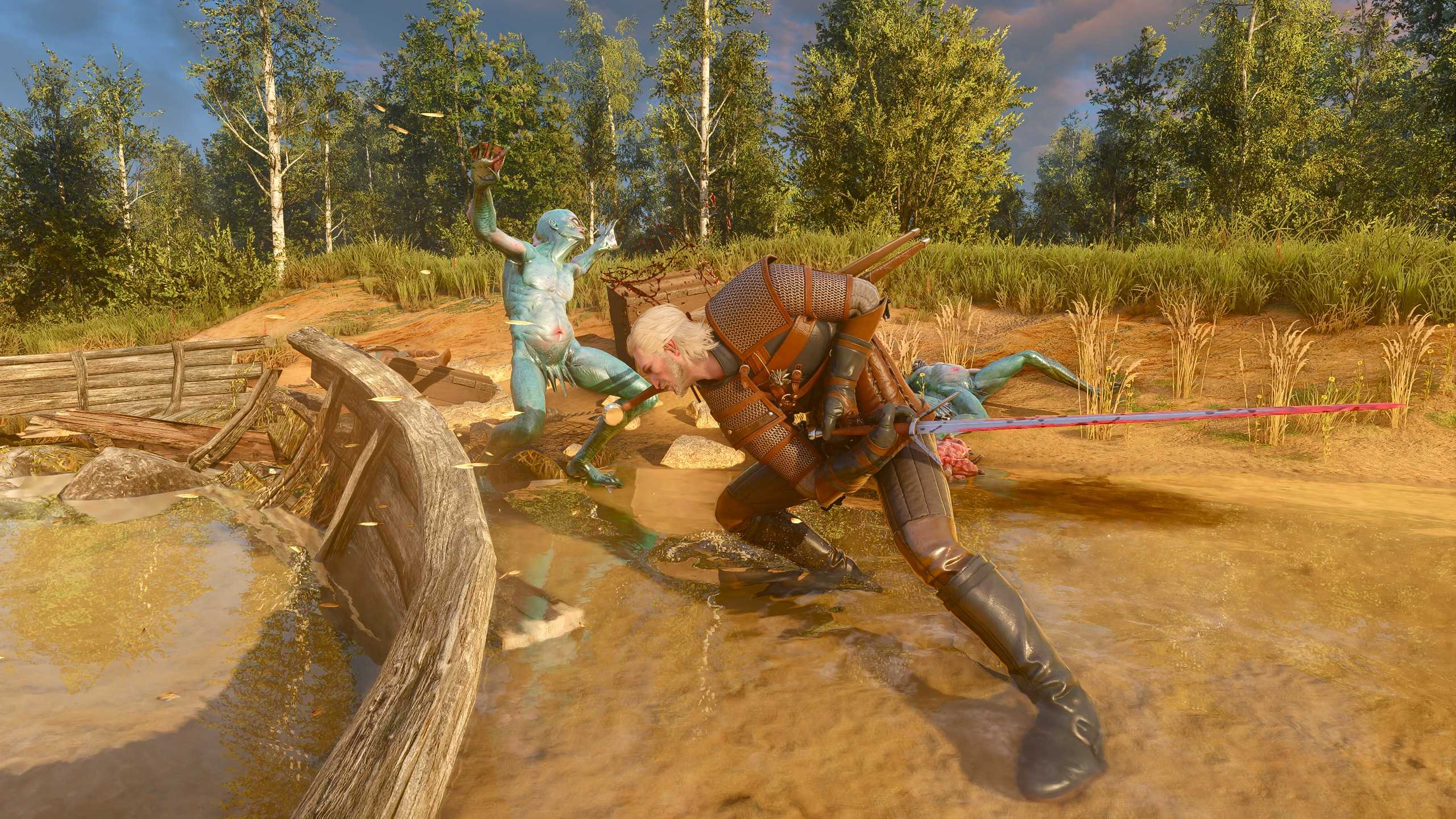 Geralt fights drowners.