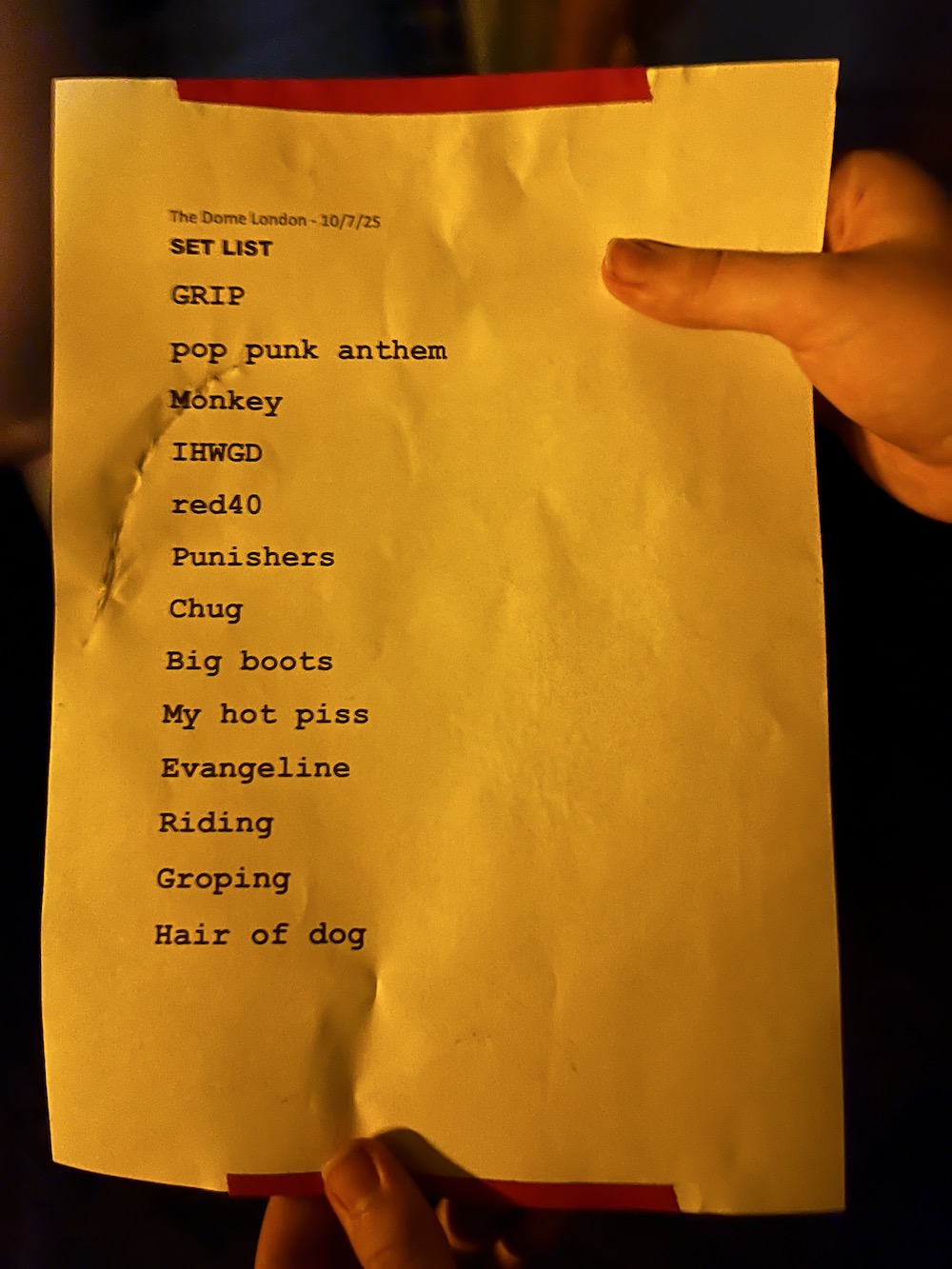 Die Spitz set list, debut London gig
