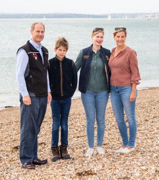 Prince Edward, Earl of Wessex, Sophie, Countess of Wessex, James, Viscount Severn and Lady Louise Windsor take part in the Great British Beach Clean