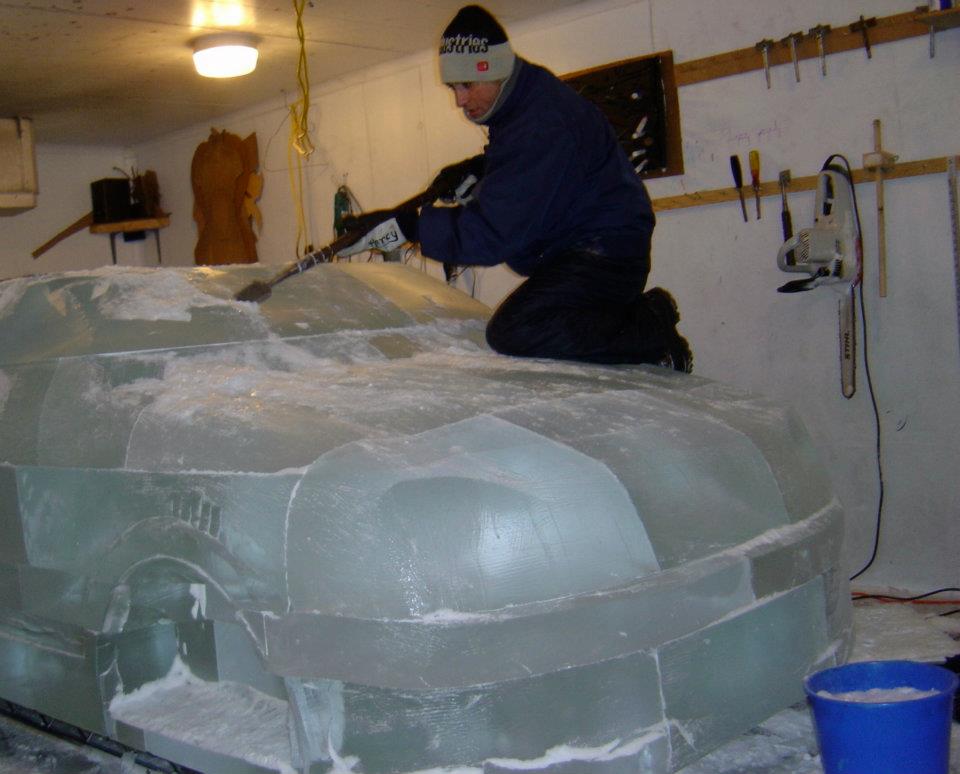Ice sculpture of a car