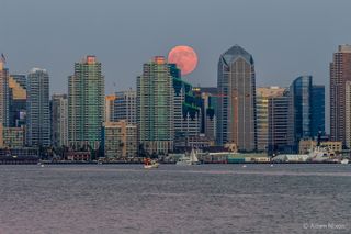 Photographer Adam Nixon snapped this photo of the supermoon rising over downtown San Diego on Aug. 10, 2014.