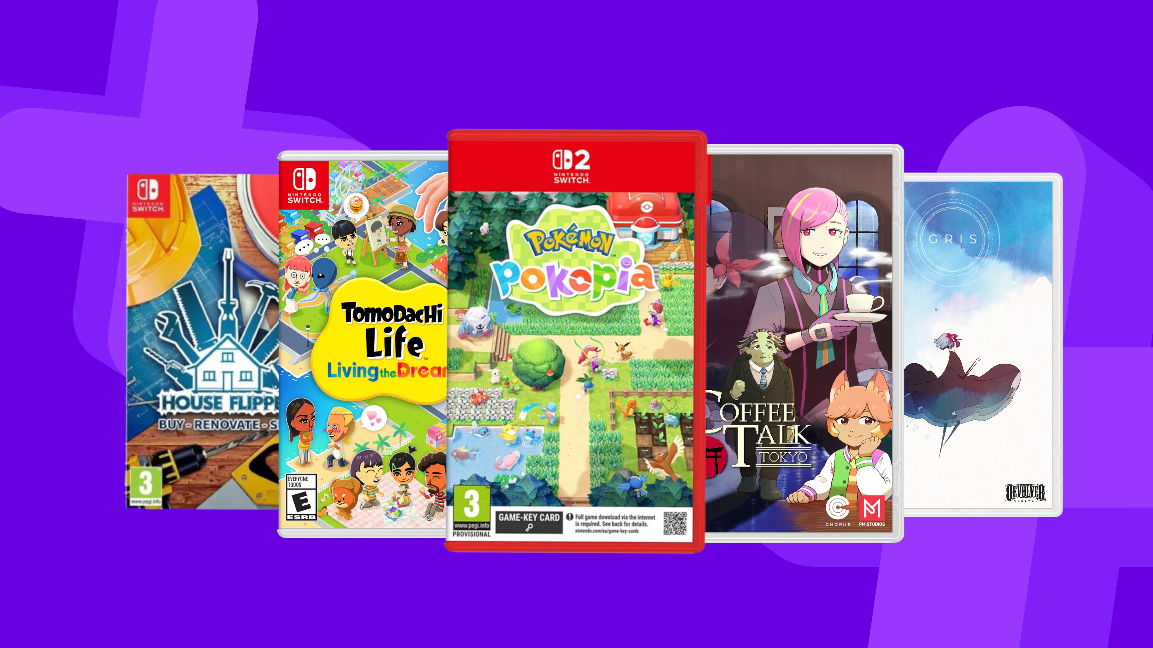 Cosy Nintendo Switch games on a purple background