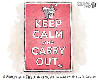 Editorial Cartoon U.S. Keep Calm and Carry on COVID WWII