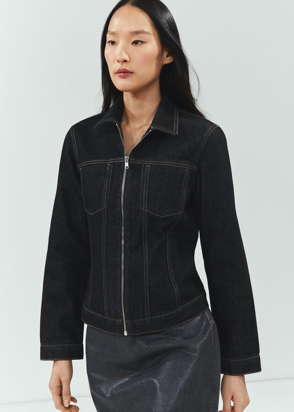 Fitted Zipper Denim Jacket