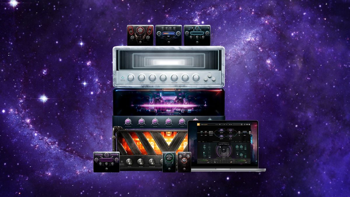 Positive Grid&#039;s OMNYSS amp and effect suite on a space background