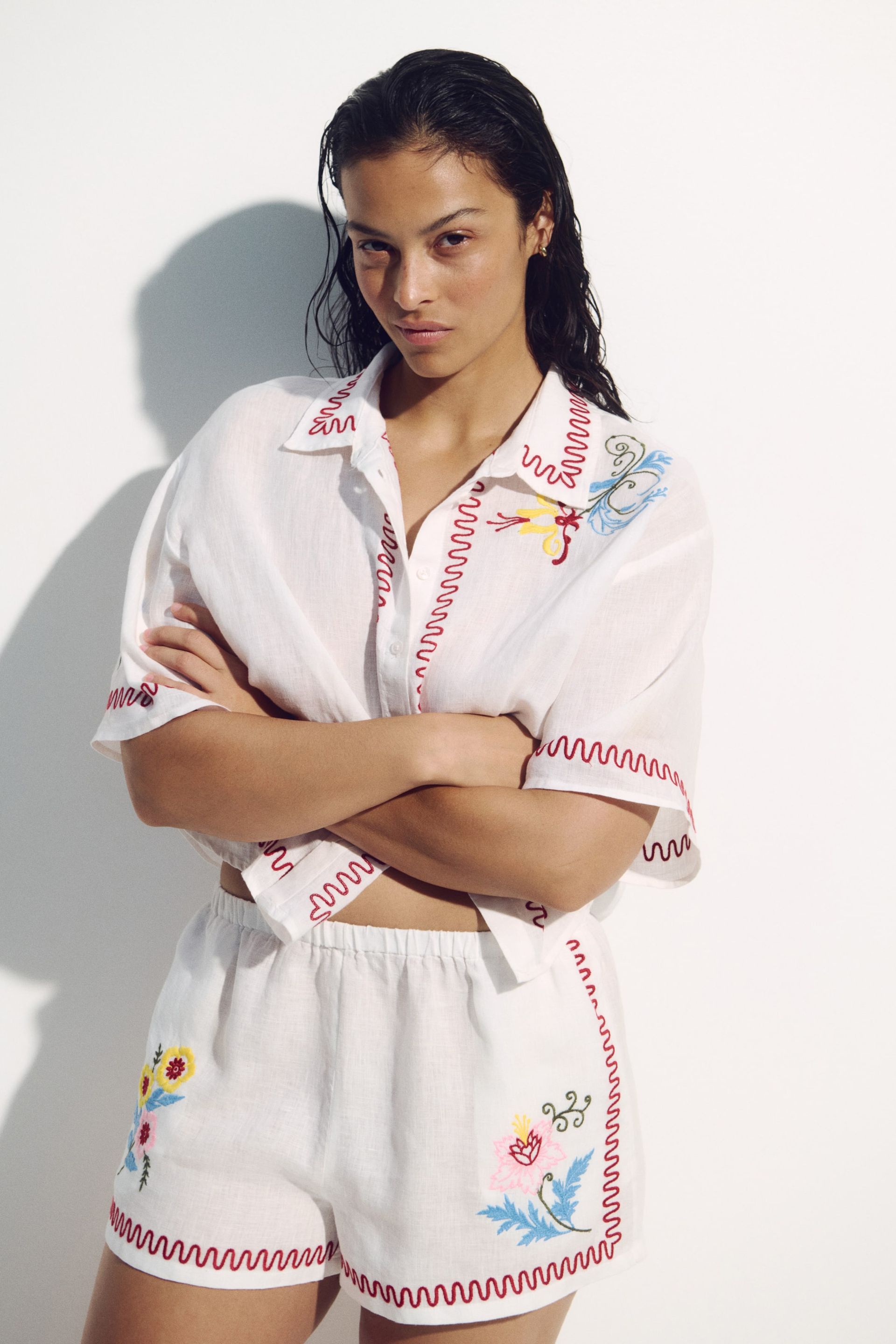 Embroidered Linen Beach Shirt