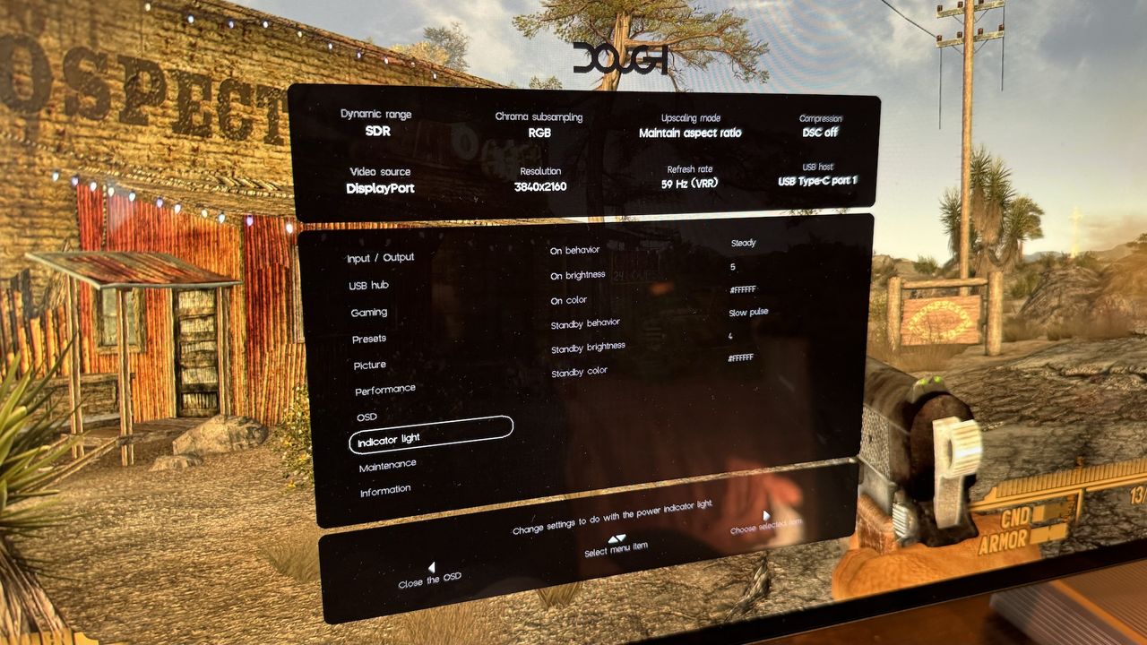 The OSD for the Dough Spectrum Black 27-inch OLED monitor
