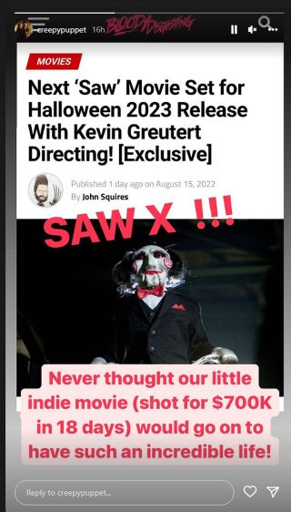James Wan Instagram Story on Saw X