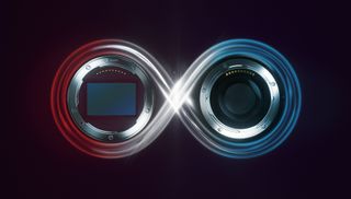 An L-mount alongside the rear of an L-mount lens, with graphic merging the two together