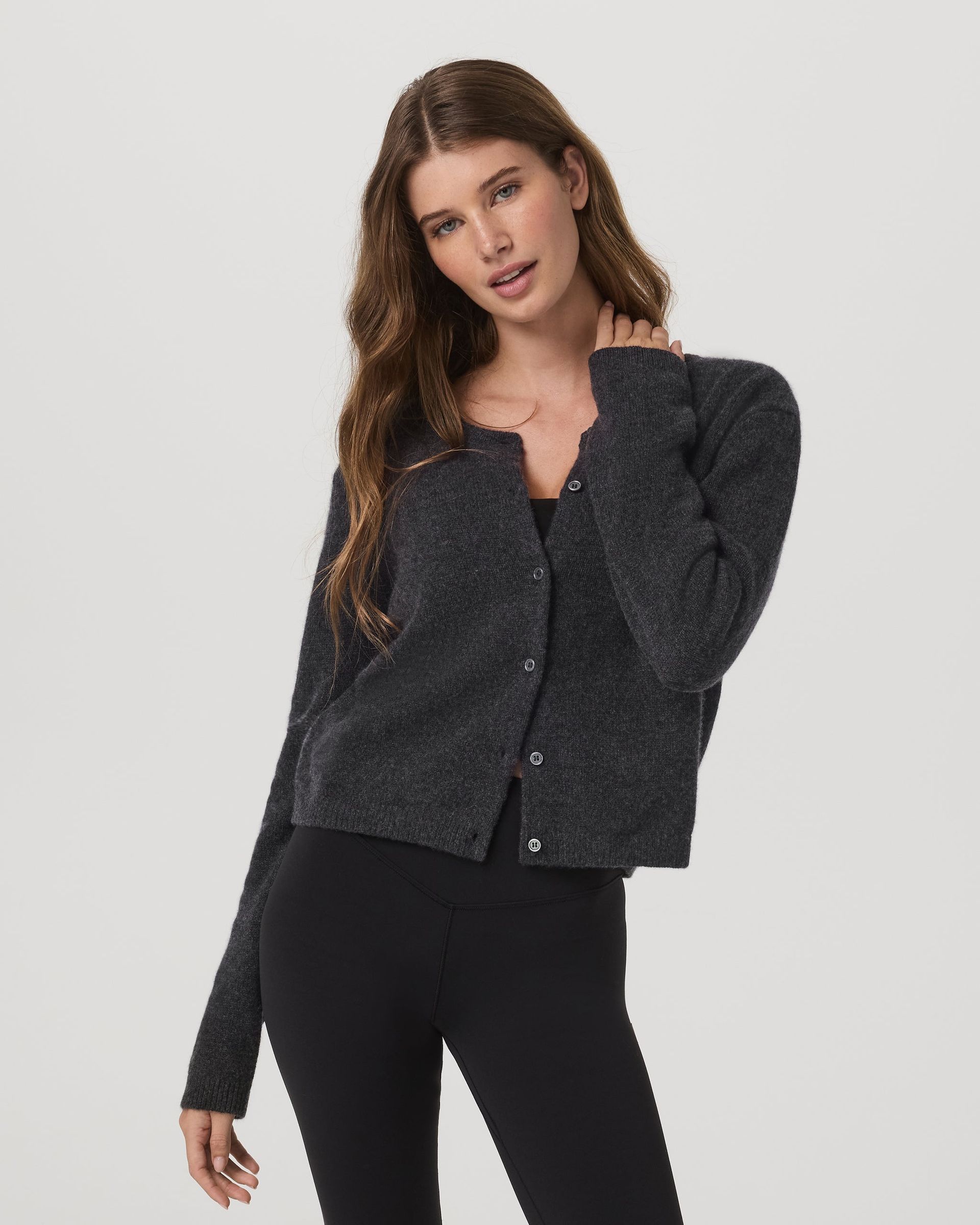 &Eacute;milie Cashmere Cardi - Charcoal Heather - Xxs