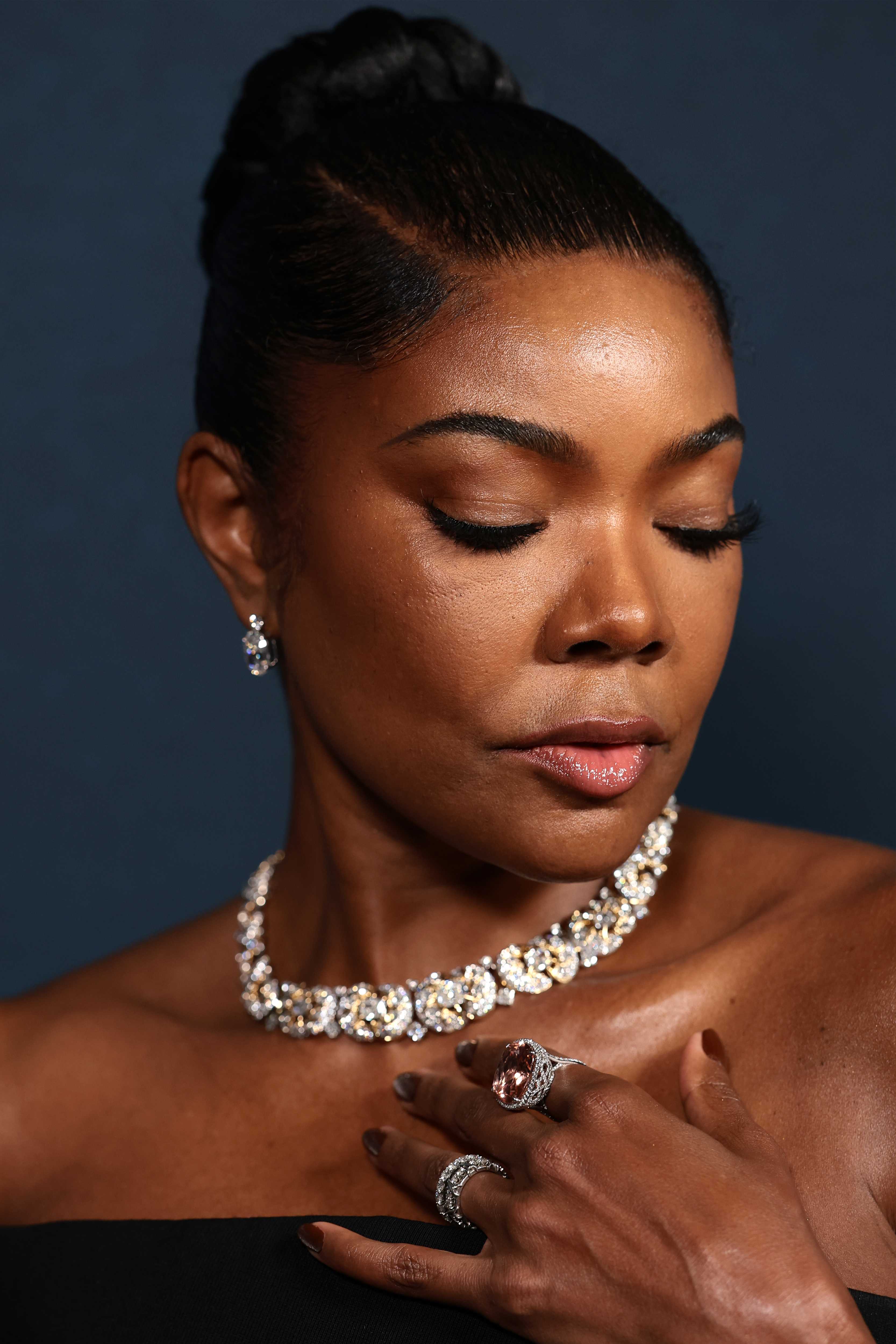 Gabrielle Union attended the Tiffany &amp;amp; Co. Blue Book event in a black-and-brown color combination gown