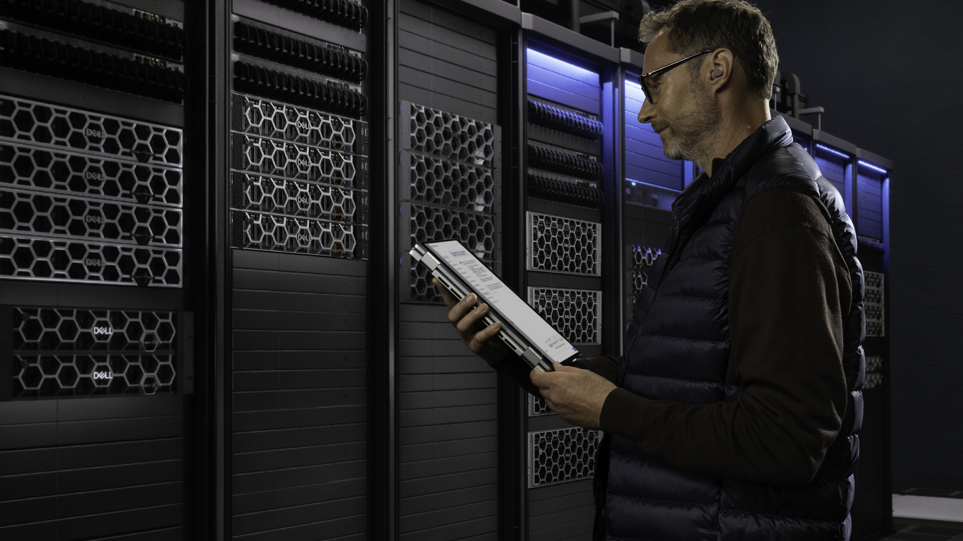 A technician in a server room