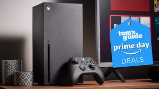An image of the Xbox Series X with a Prime Day deal badge