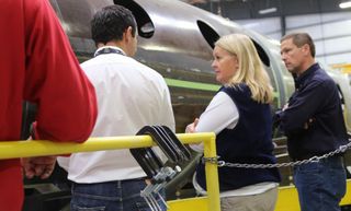 Lorenda Ward, investigator-in-charge for the National Transportation Safety Board team investigating Virgin Galactic's SpaceShipTwo crash, visits The Spaceship Company production facility in Mojave, California where the vehicle was built.