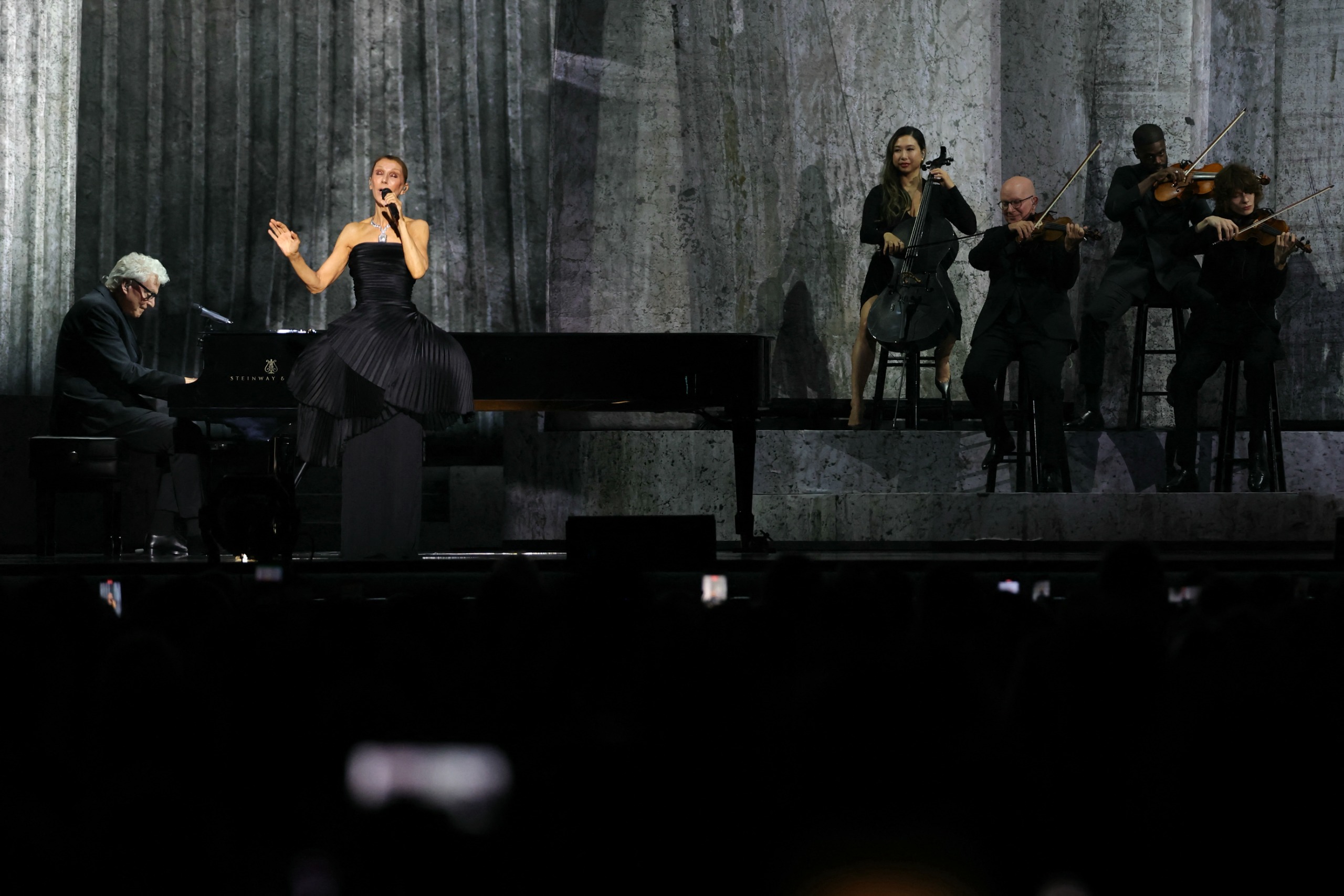 Celine dion and band on stage by willo perron