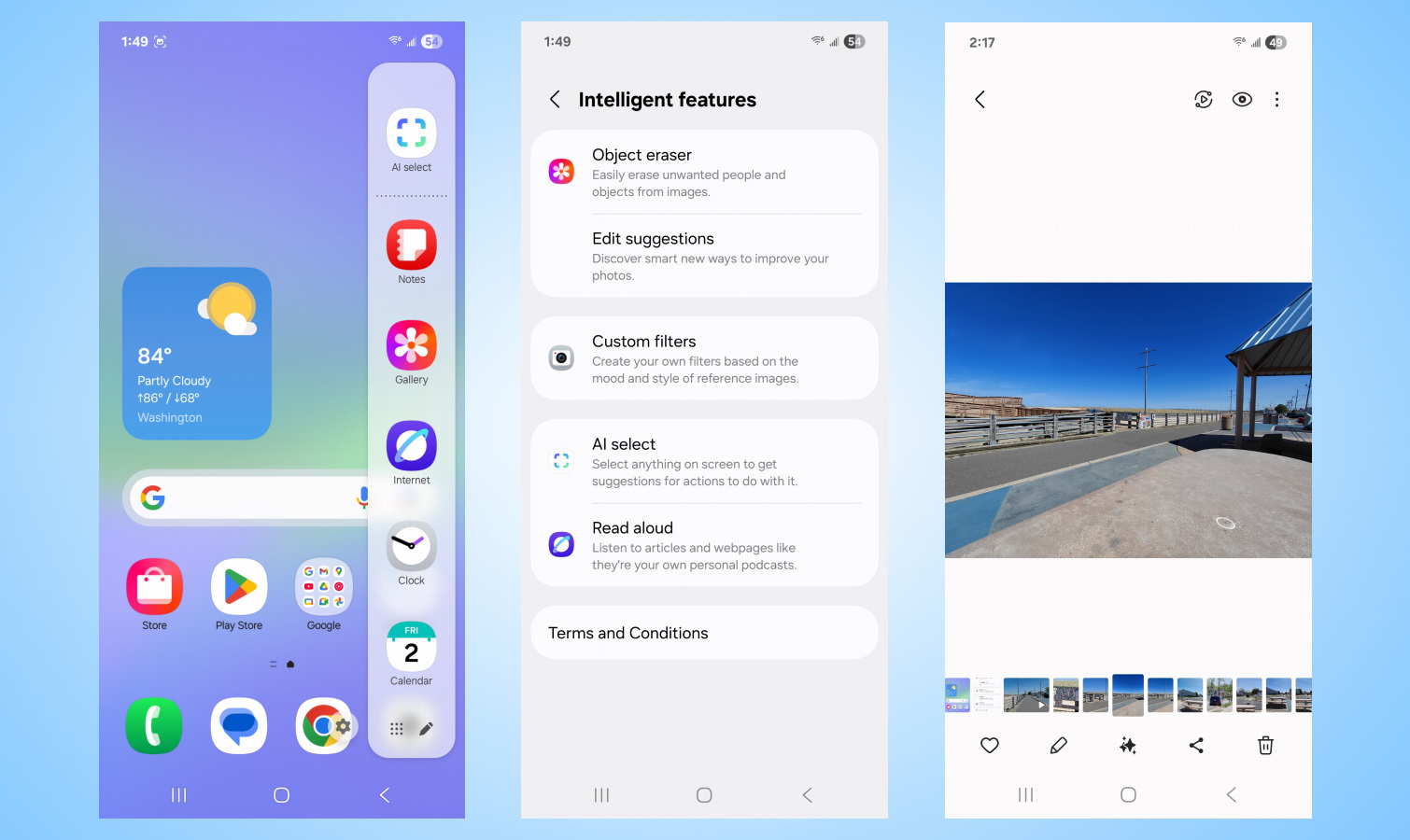 Screenshots of Galaxy A36 Software.