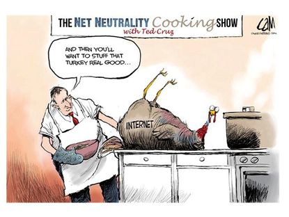 Political cartoon Thanksgiving Ted Cruz net neutrality