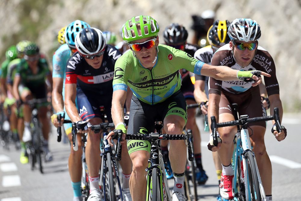 Andrew Talansky drives the pace in a breakaway group.