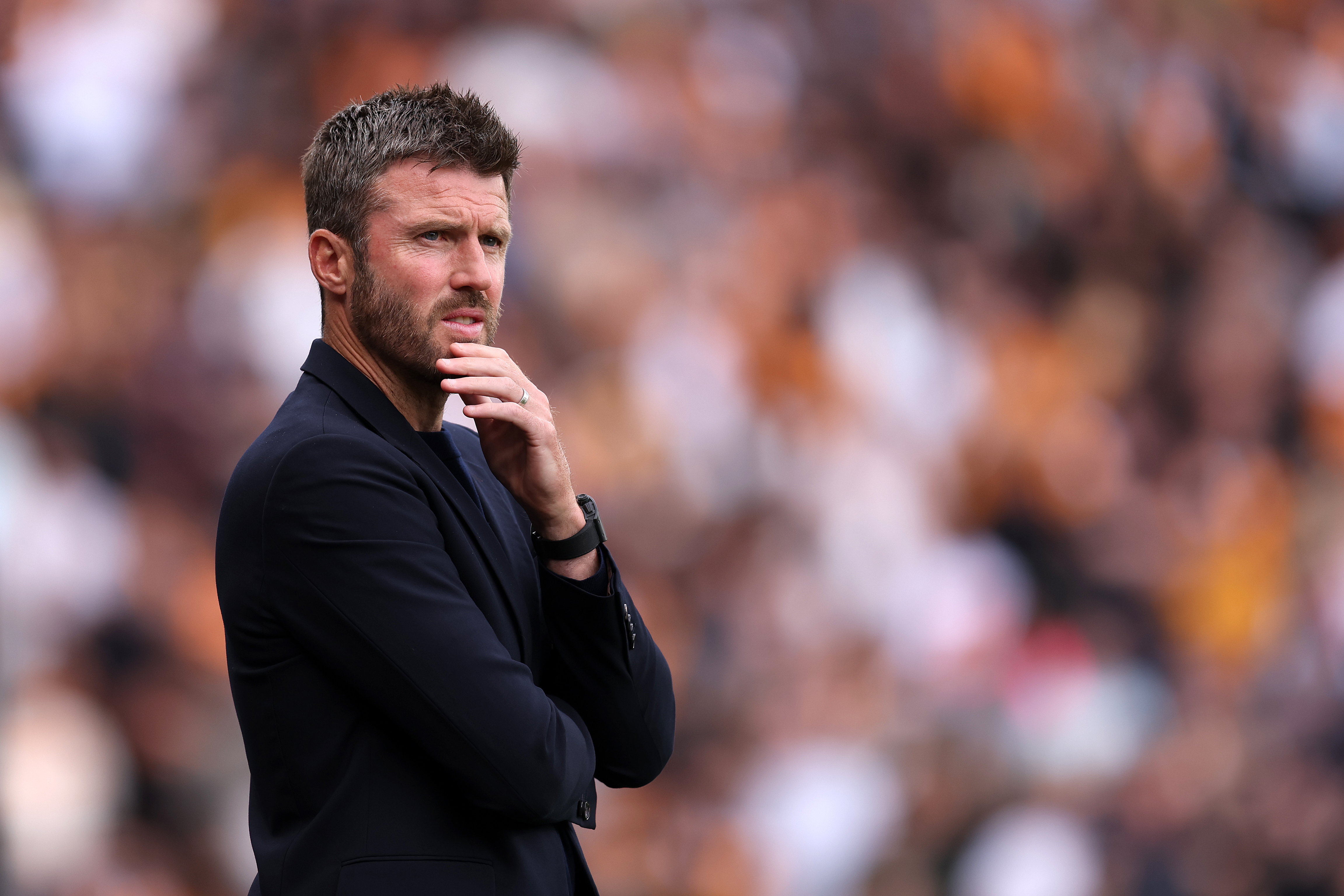 Michael Carrick, Manager of Manchester United looks on during the Premier League 2026/27 match against Hull City