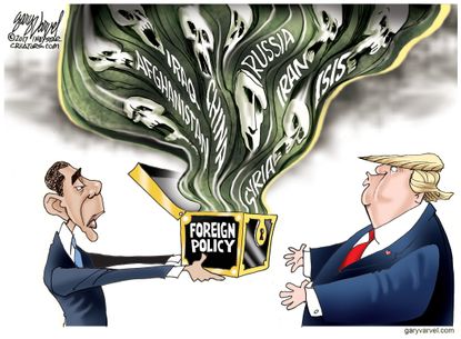 Political cartoon U.S. Barack Obama Donald Trump presidency transition
