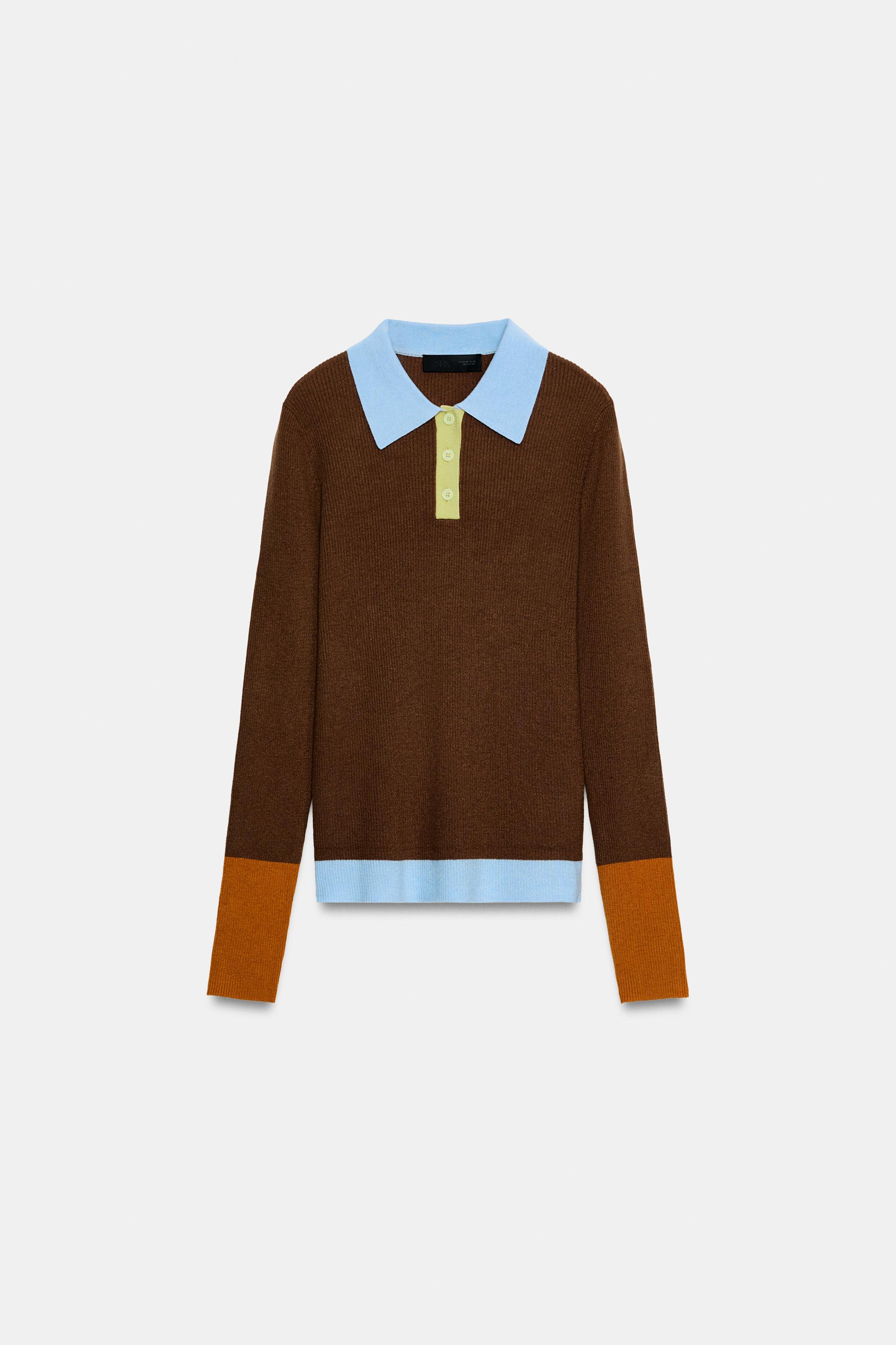 Color Block Ribbed Knit Polo - Multicolored - S