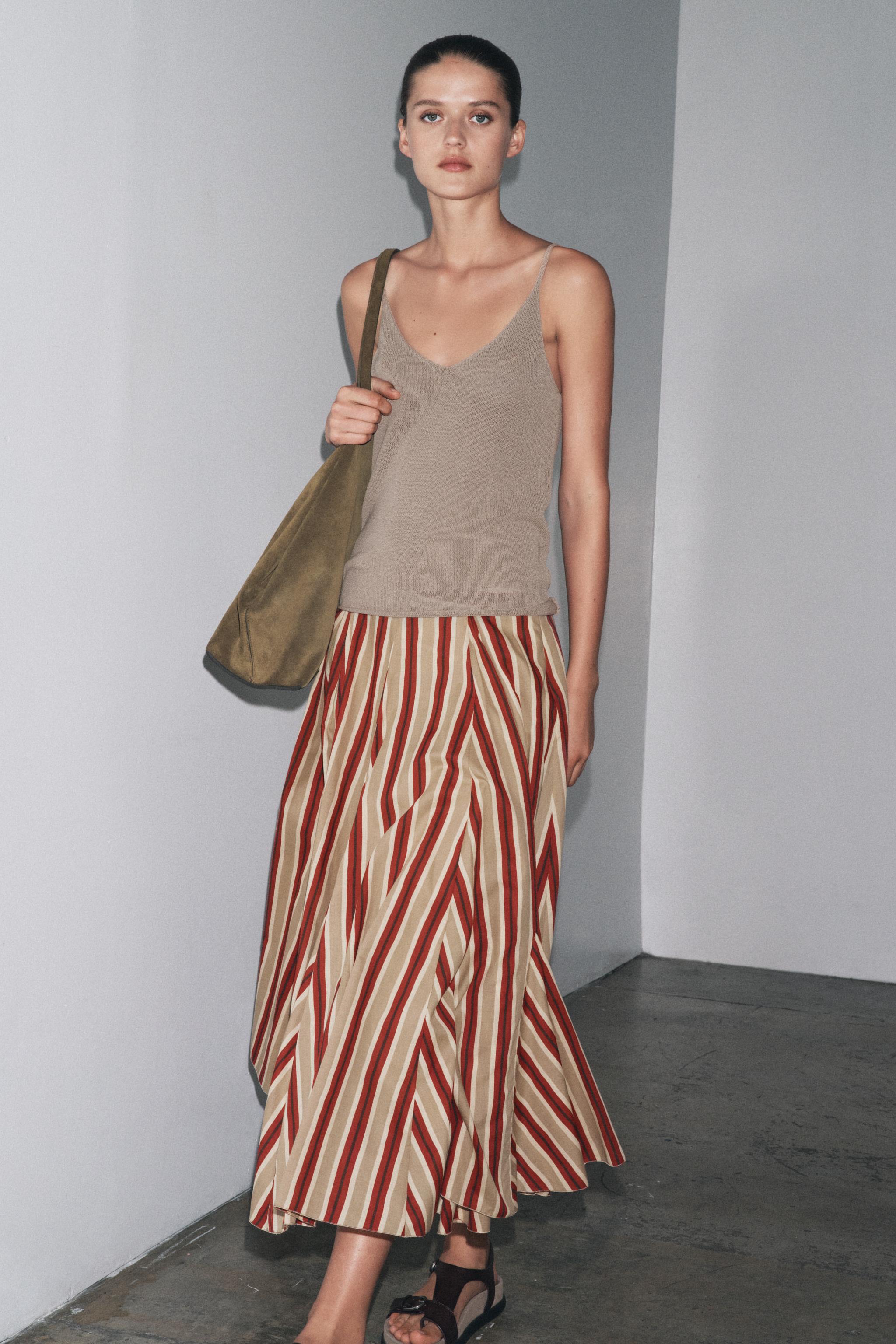 Zw Collection Striped Midi Skirt