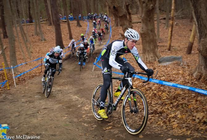 Curtis White (Cyclocrossworld.com) chasing Mike Garrigan soon after the start
