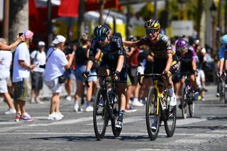 PARIS FRANCE JULY 24 LR Stage winner Lorena Wiebes of Netherlands and Team DSM Women and Marianne Vos of Netherlands and Jumbo Visma Women Team react after the 1st Tour de France Femmes 2022 Stage 1 a 817km stage from Paris Tour Eiffel to Paris Champslyses TDFF UCIWWT on July 24 2022 in Paris France Photo by Tim de WaeleGetty Images