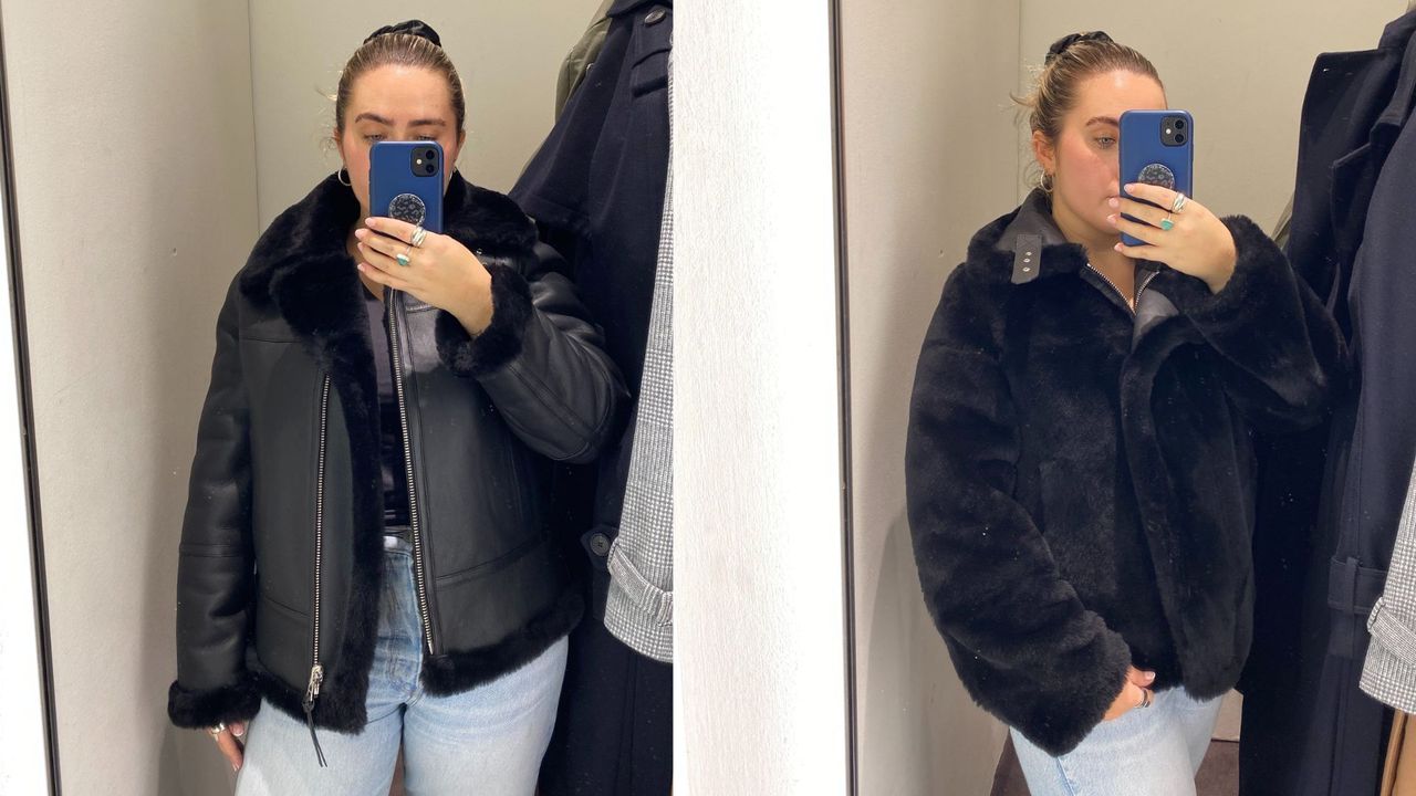 try on shots of reiss aviator jacket
