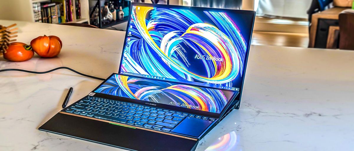 Asus ZenBook Pro Duo 15 OLED on a table