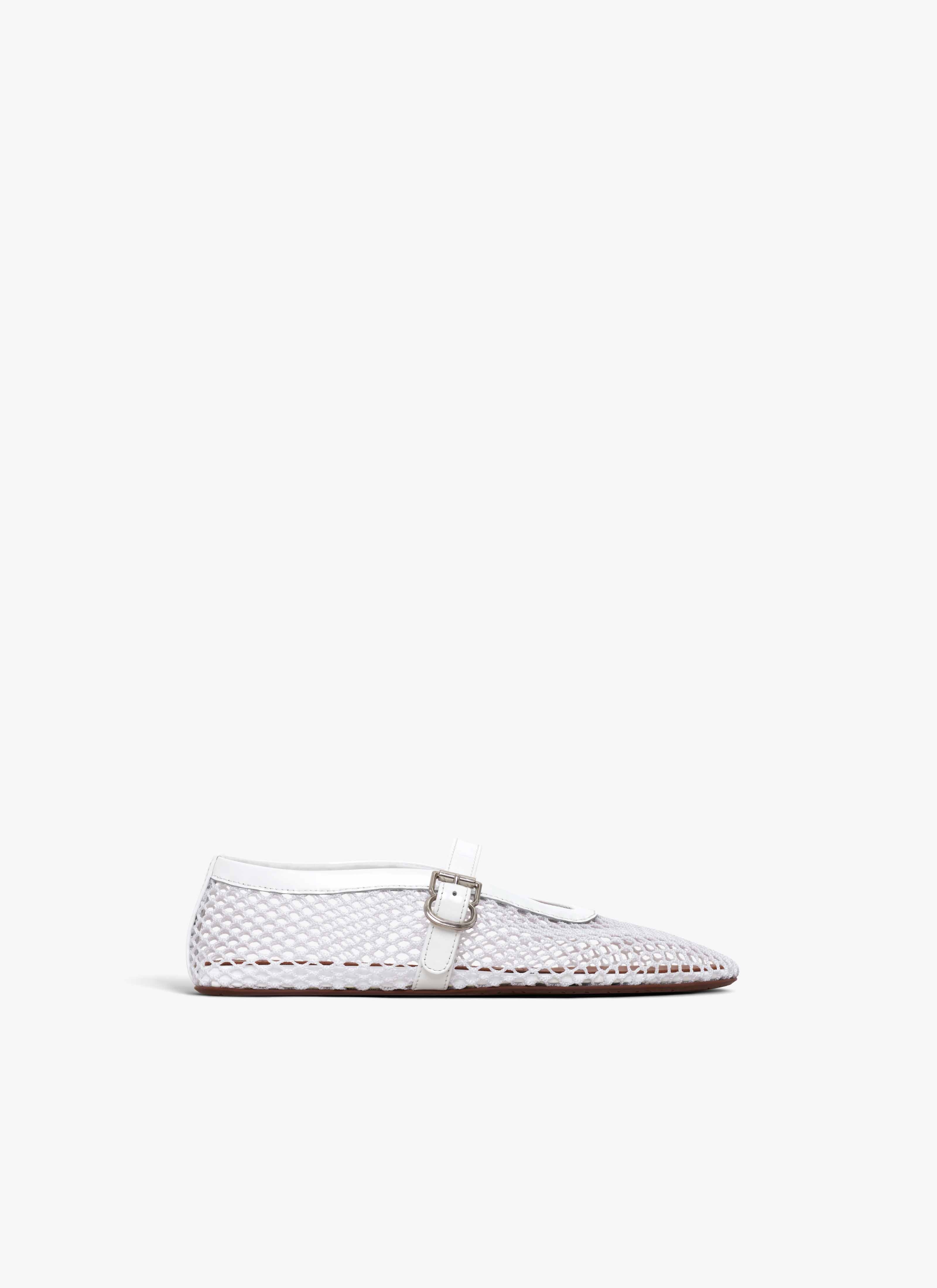 White Ballet Flats in Fishnet