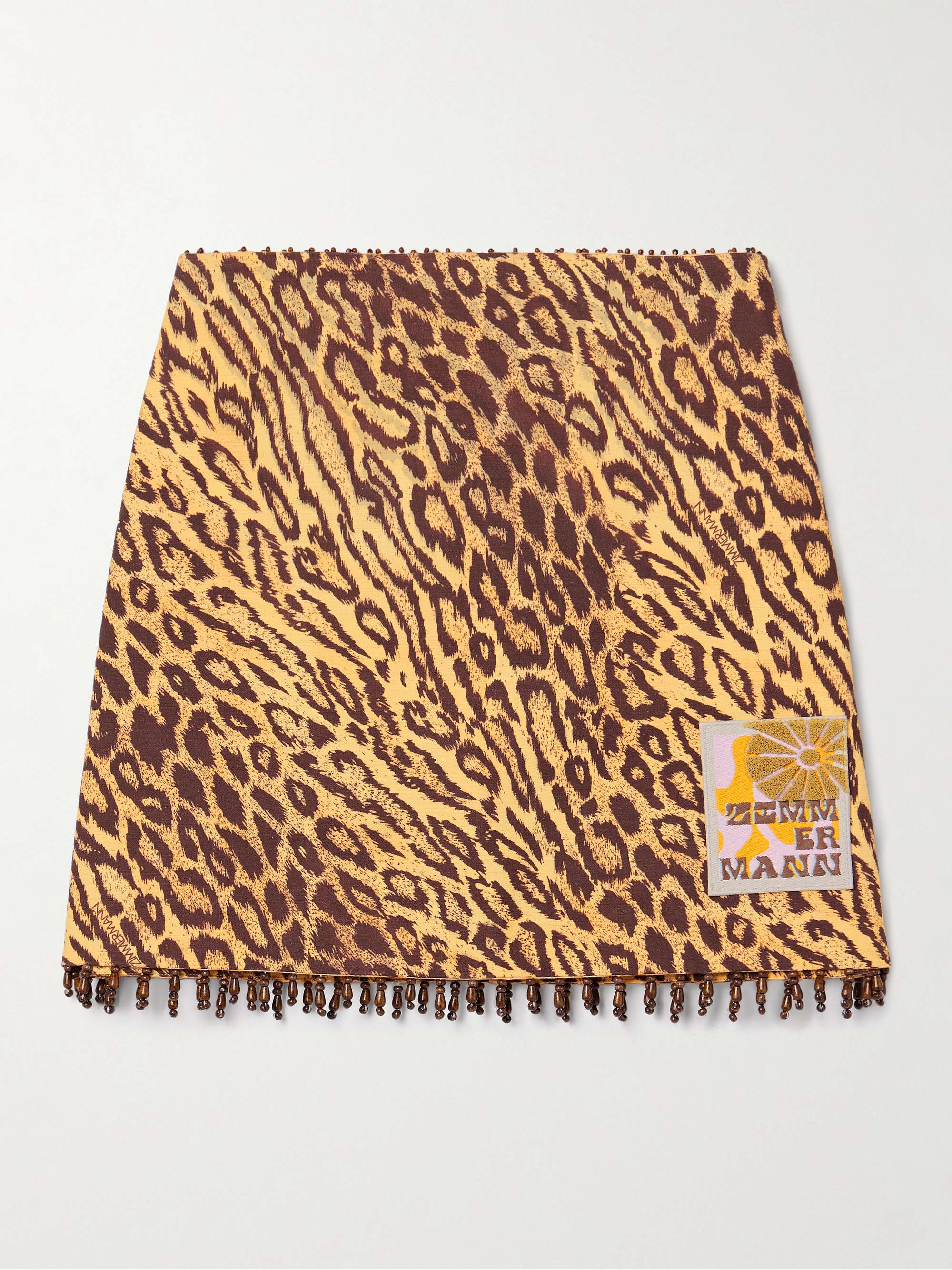 Coco Bead-Embellished Appliqu&amp;eacute;d Leopard-Print Cotton Mini Skirt