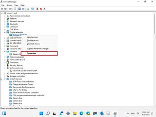 Device Manager open driver properties