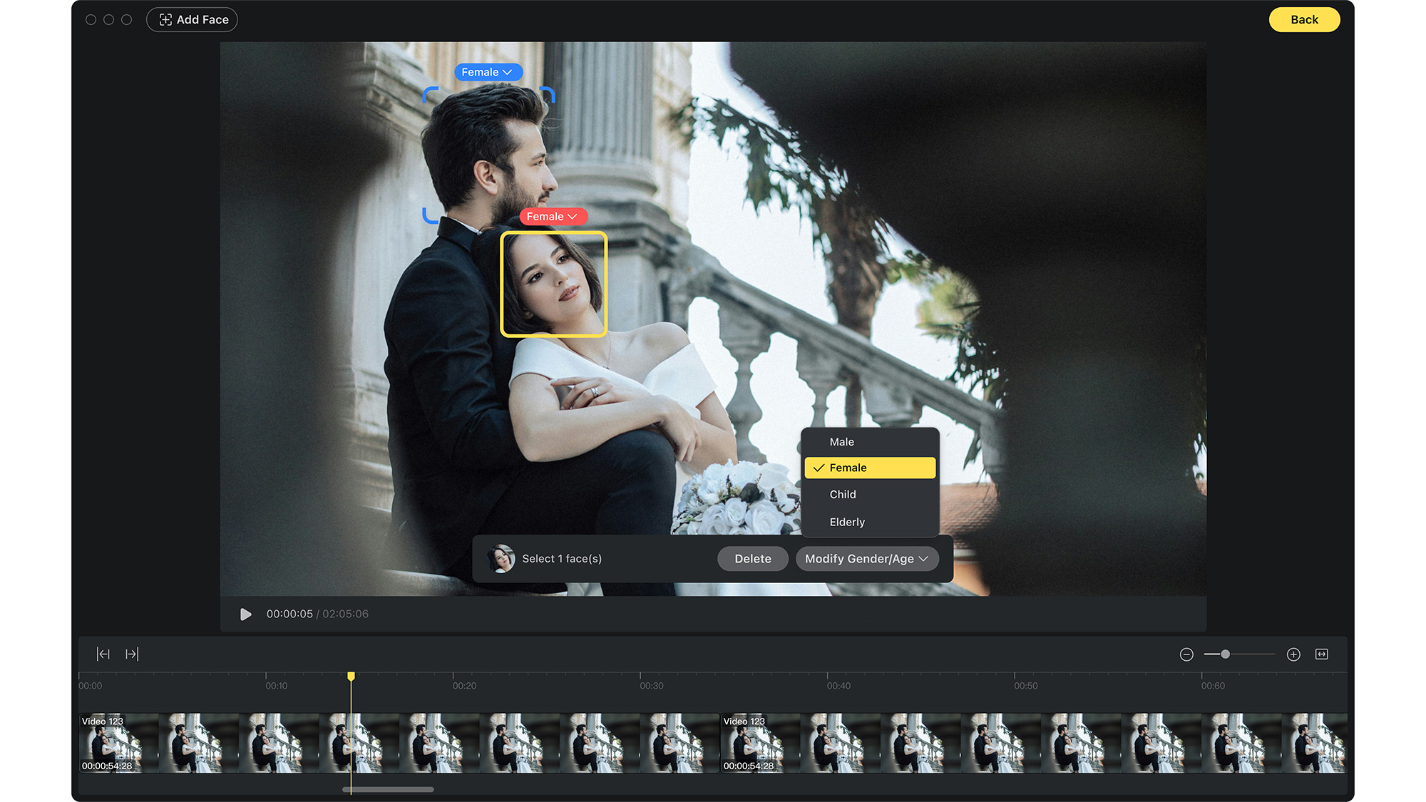 Evoto Video screenshot showing a couple embracing
