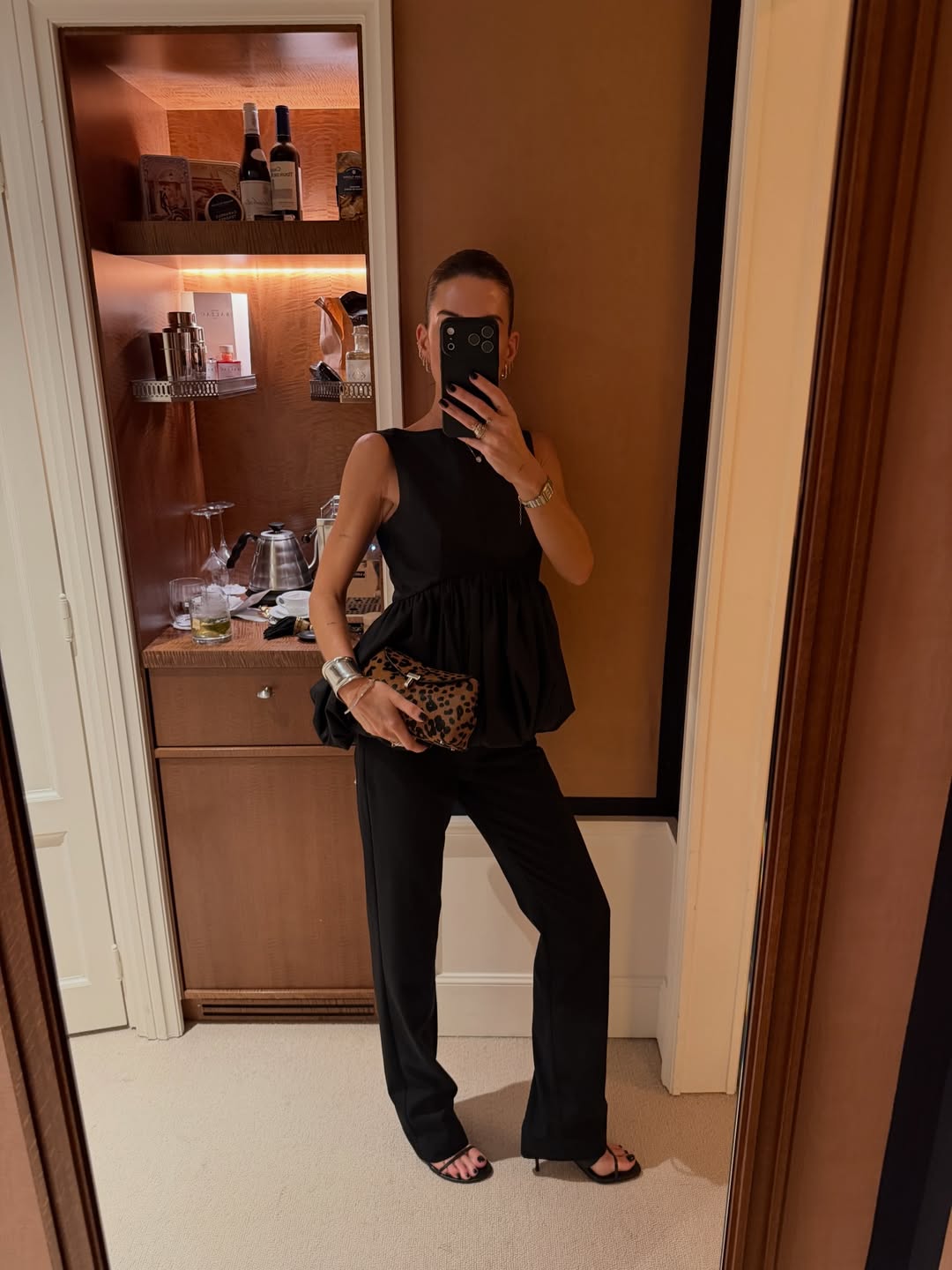 Hannah in bubble top and black trousers