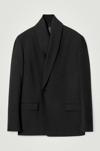 Relaxed Shawl-Collar Wool-Hopsack Blazer