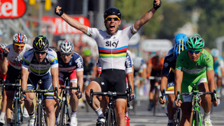 Cavendish crosses finish line at 2012 Tour de France