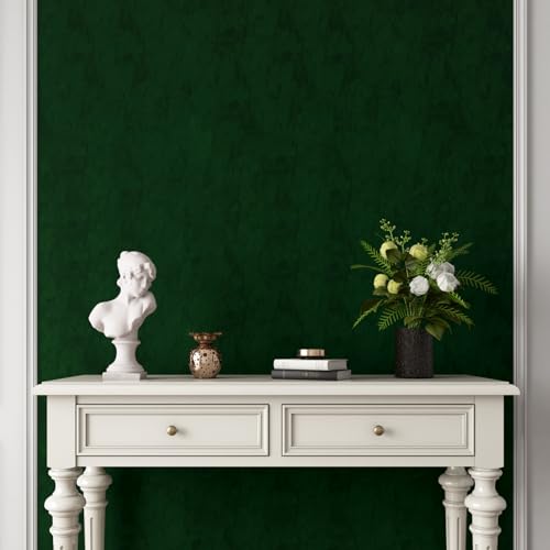 Yenhome 30"x393" Dark Green Velvet Wallpaper Peel and Stick Vintage Green Wallpaper for Bedroom Velvet Wall Paper Peel and Stick Textured Contact Paper Self Adhesive Felt Sheet Roll