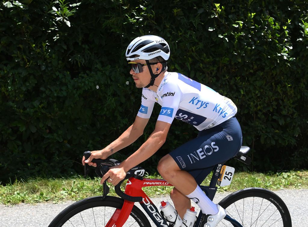 MEGEVE FRANCE JULY 12 Thomas Pidcock of United Kingdom and Team INEOS Grenadiers White Best Young Rider Jersey competes during the 109th Tour de France 2022 Stage 10 a 1481km stage from Morzine to Megve 1435m TDF2022 WorldTour on July 12 2022 in Megeve France Photo by Alex BroadwayGetty Images